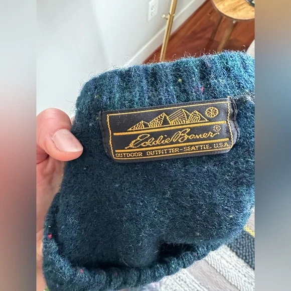 Eddie Bauer vintage wool sweater blue navy crew neck - Picture 3 of 9